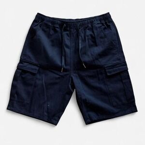 NTW COOFANDY Mens Black Cargo Shorts Elastic Waist Drawstring Size S